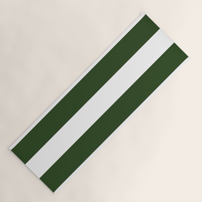 Large Dark Forest Green and White Cabana Tent Stripes Yoga Mat Gallery Image 1