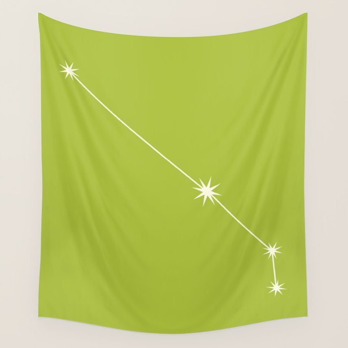 Aries Zodiac Star Constellation Line Art Chartreuse Green Wall Tapestry Gallery Image 4
