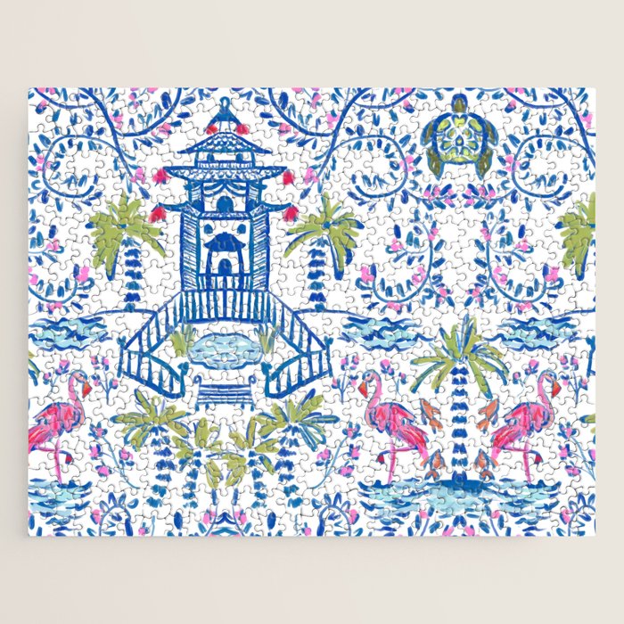 Colorful Coastal Chinoiserie  Jigsaw Puzzle Gallery Image 1