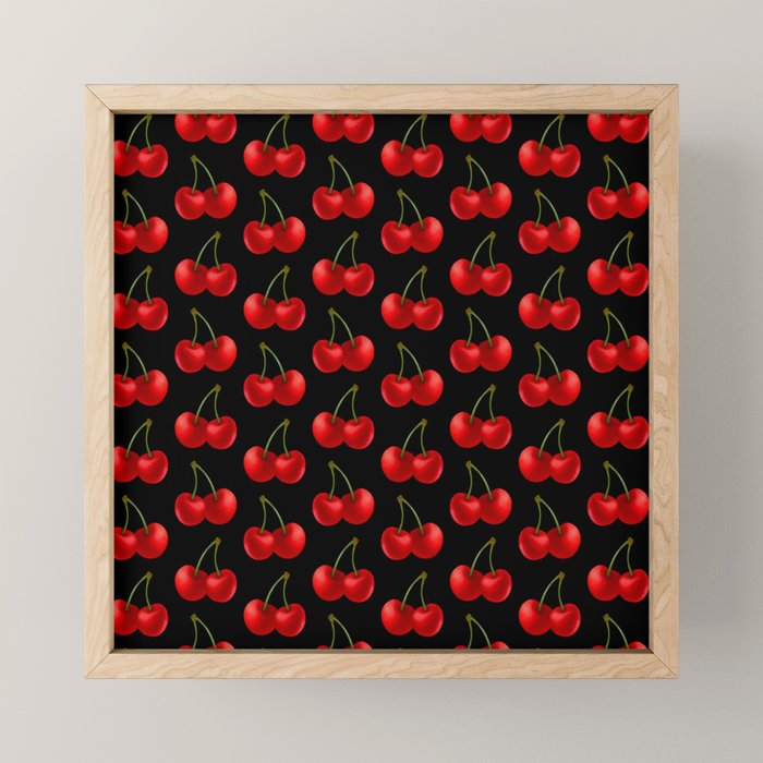 Y2K Cherries - Black Pattern Large Mini Art Print Gallery Image 1