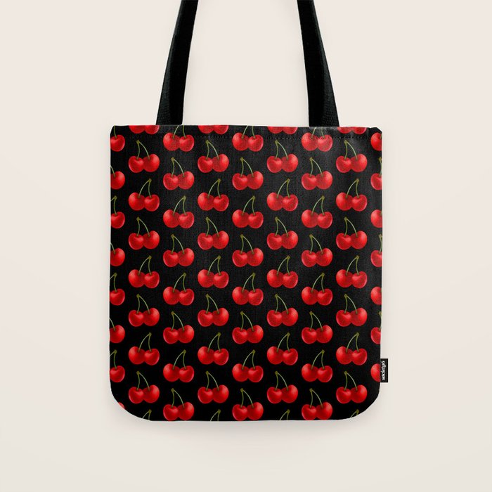 Y2K Cherries - Black Pattern Large Tote Bag Gallery Image 1