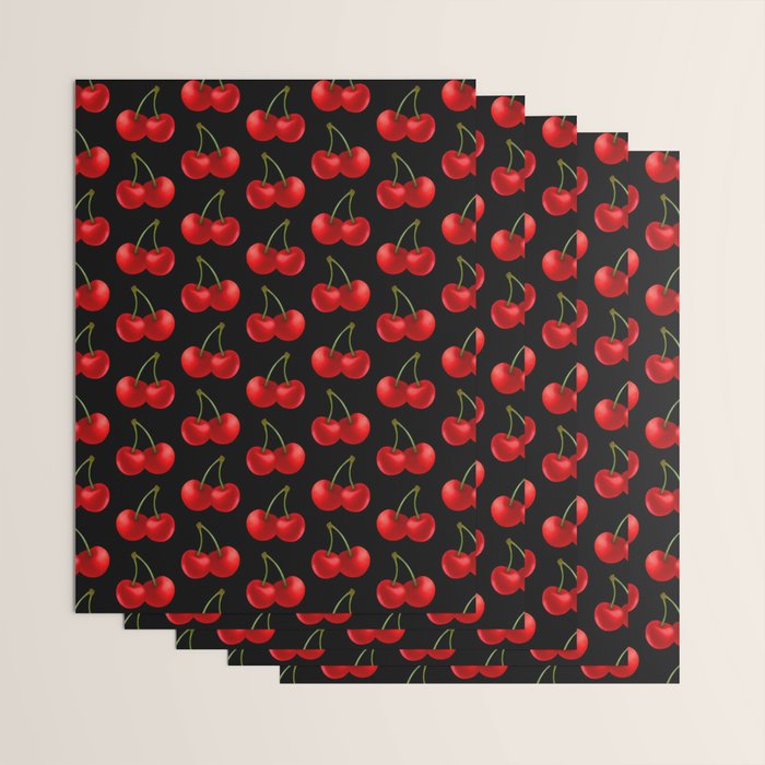 Y2K Cherries - Black Pattern Large Wrapping Paper Gallery Image 3