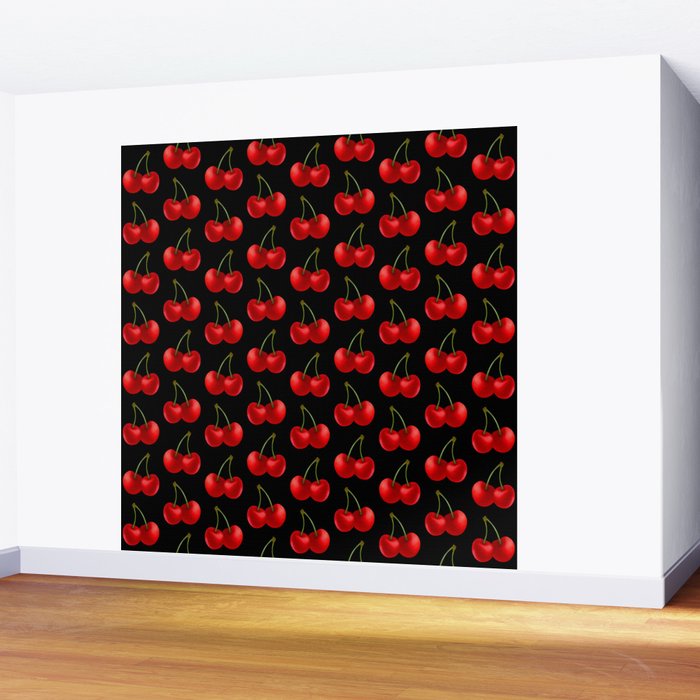 Y2K Cherries - Black Pattern Large Wall Mural Gallery Image 2