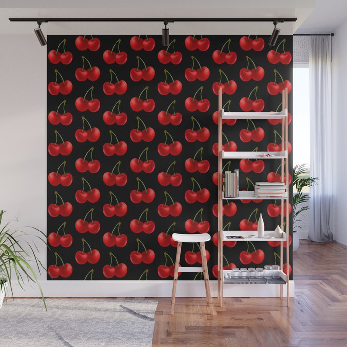 Y2K Cherries - Black Pattern Large Wall Mural Gallery Image 1