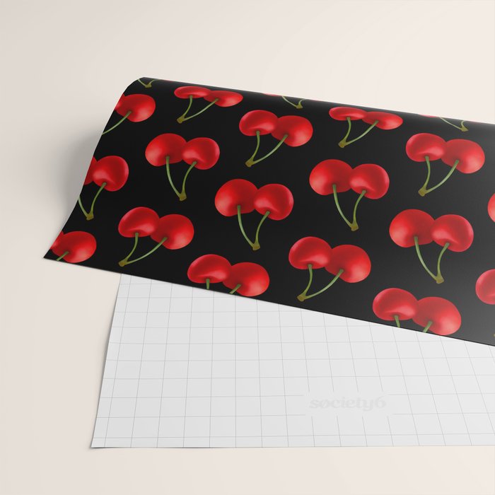Y2K Cherries - Black Pattern Large Wrapping Paper Gallery Image 2