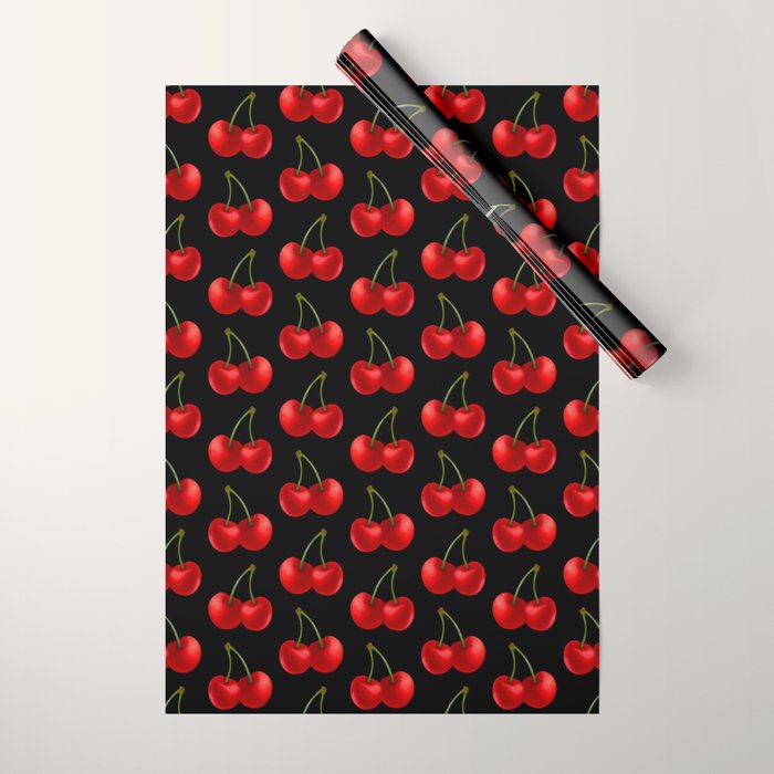 Y2K Cherries - Black Pattern Large Wrapping Paper Gallery Image 1