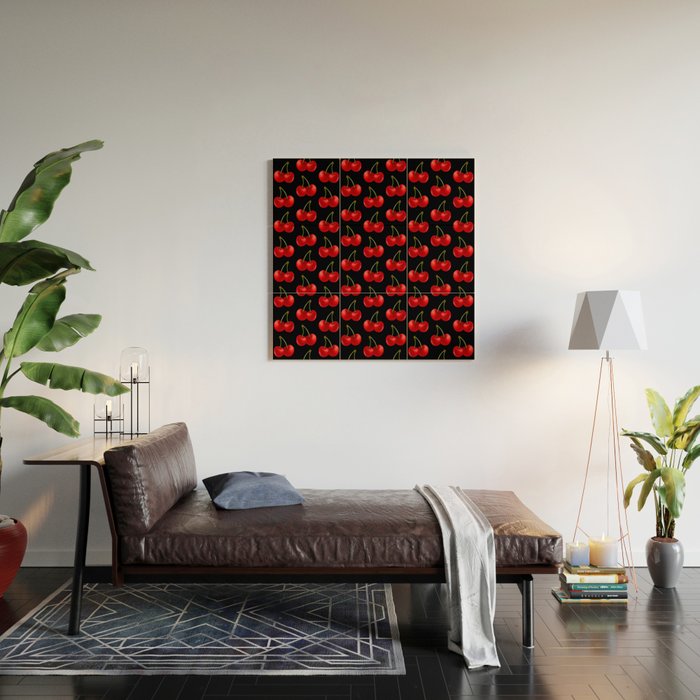 Y2K Cherries - Black Pattern Large Wood Wall Art Gallery Image 2