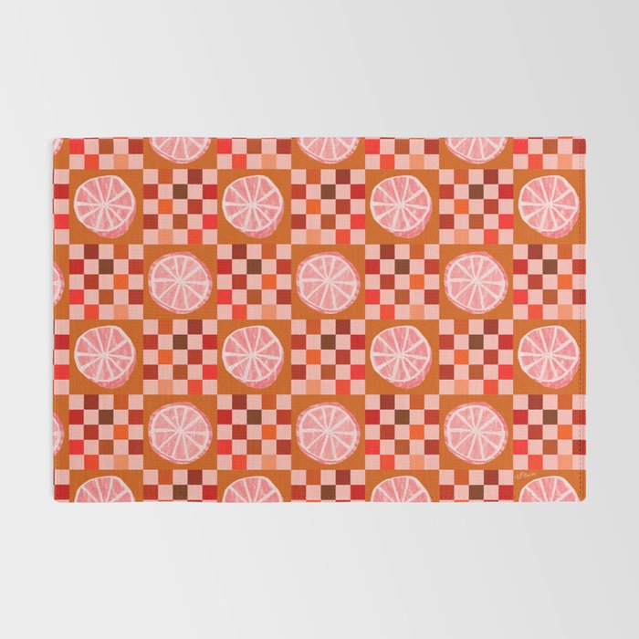 Checkered Sliced Citrus Fruit in Red & Peach Pink Rug Gallery Image 2