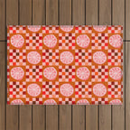 Checkered Sliced Citrus Fruit in Red & Peach Pink Outdoor Rug Gallery Image 1