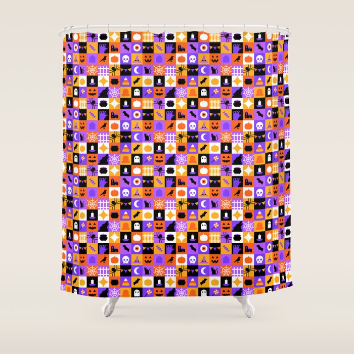 Geometric halloween mosaic pattern Shower Curtain Gallery Image 1