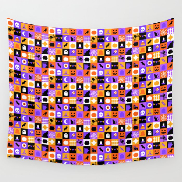 Geometric halloween mosaic pattern Wall Tapestry Gallery Image 1