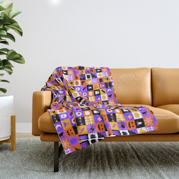 Geometric halloween mosaic pattern Throw Blanket Gallery Image 1