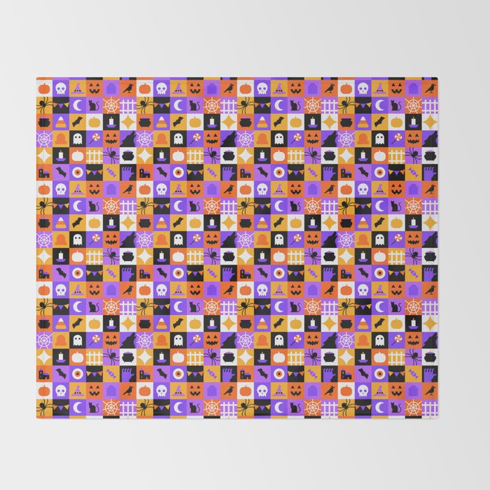 Geometric halloween mosaic pattern Throw Blanket Gallery Image 2