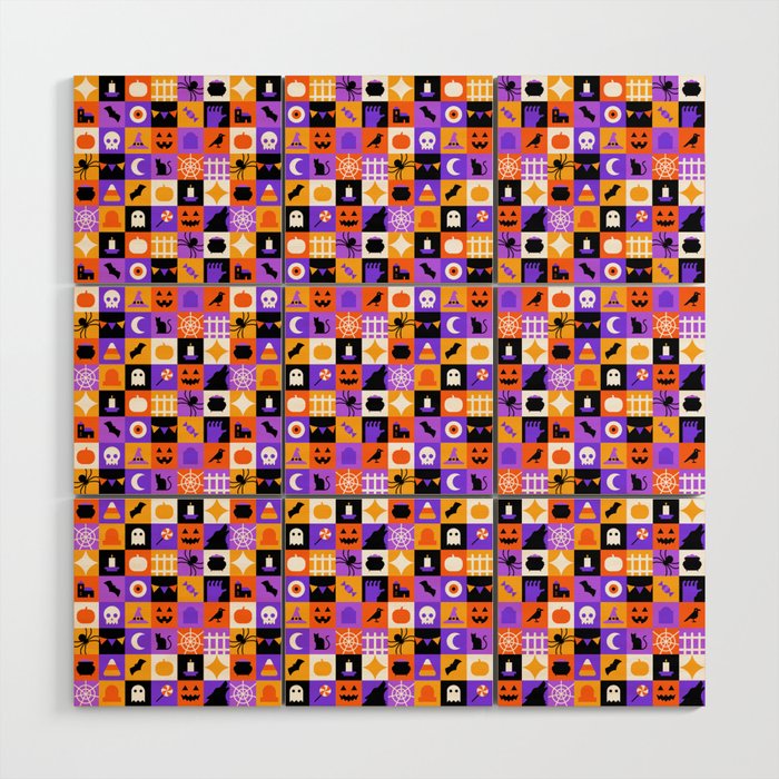 Geometric halloween mosaic pattern Wood Wall Art Gallery Image 1
