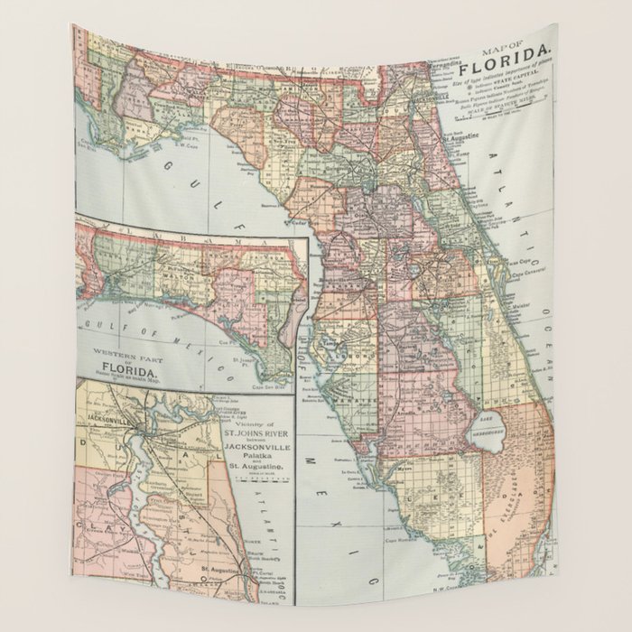 Vintage Map of Florida (1891) Wall Tapestry Gallery Image 1