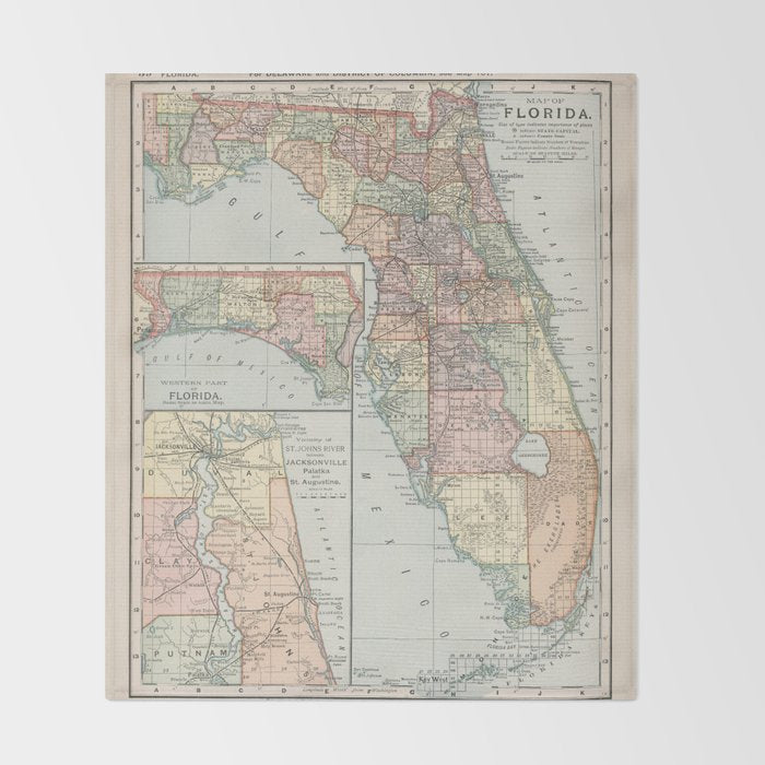 Vintage Map of Florida (1891) Throw Blanket Gallery Image 2