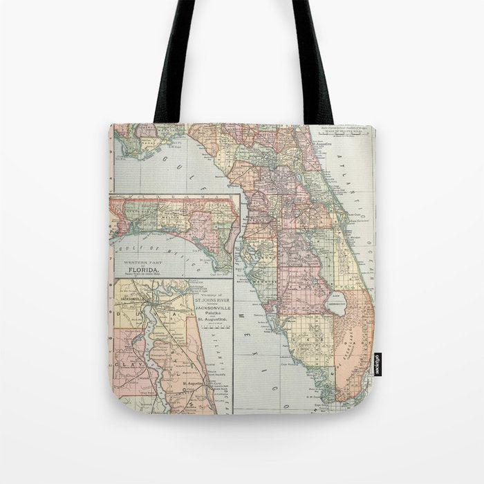 Vintage Map of Florida (1891) Tote Bag Gallery Image 1