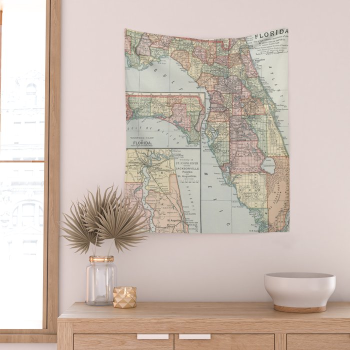 Vintage Map of Florida (1891) Wall Tapestry Gallery Image 2