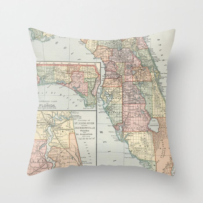 Vintage Map of Florida (1891) Throw Pillow Gallery Image 1