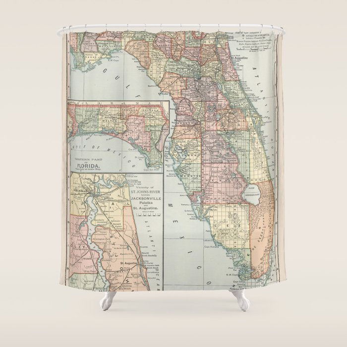 Vintage Map of Florida (1891) Shower Curtain Gallery Image 1