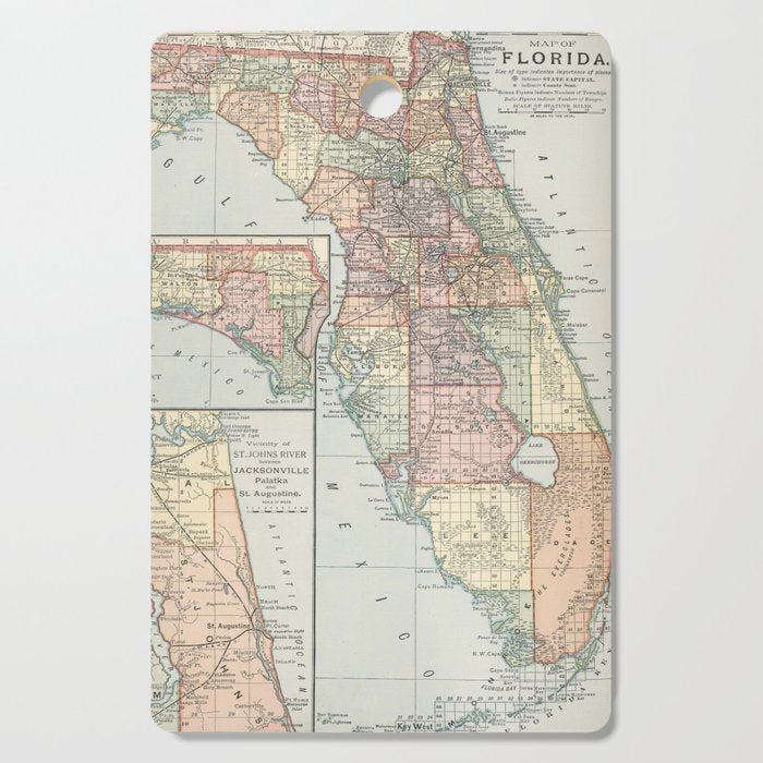 Vintage Map of Florida (1891) Cutting Board Gallery Image 1