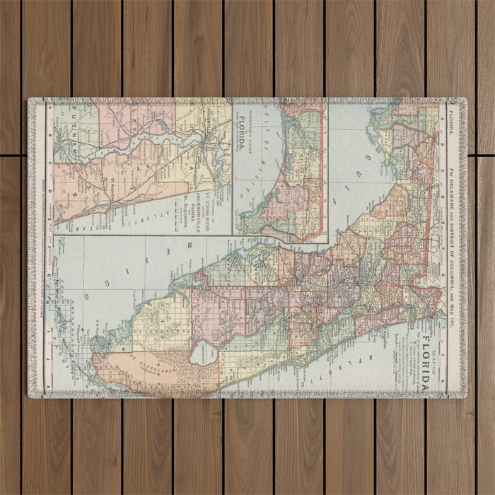 Vintage Map of Florida (1891) Outdoor Rug Gallery Image 1