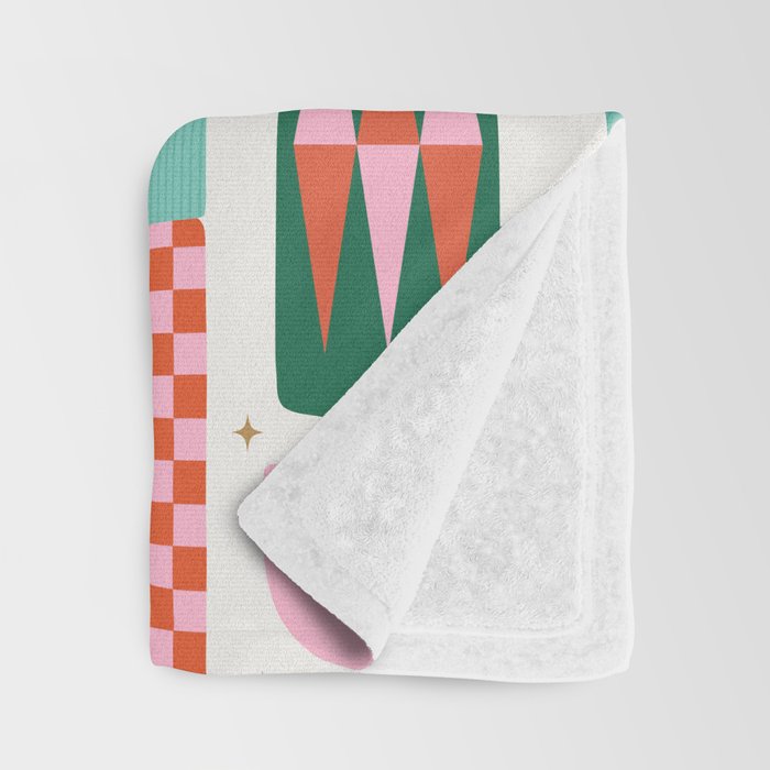 Retro Christmas Thermoses Red Pink and Green on White Throw Blanket Gallery Image 3