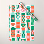 Retro Christmas Thermoses Red Pink and Green on White Wrapping Paper Gallery Image 1