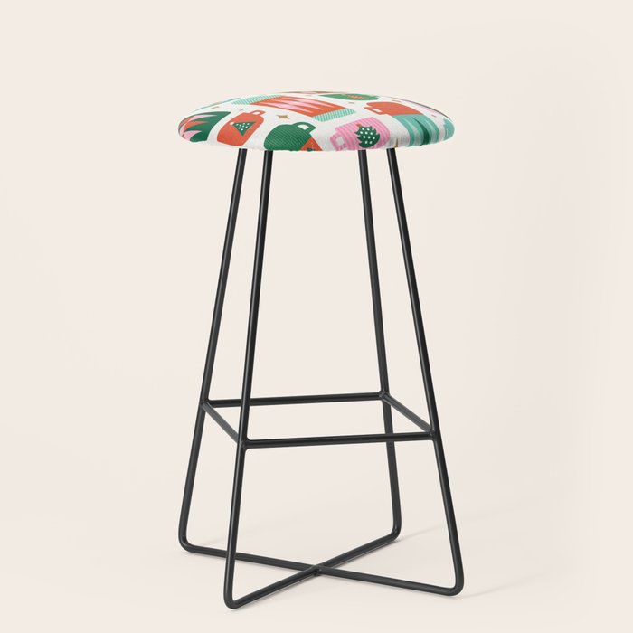 Retro Christmas Thermoses Red Pink and Green on White Stool Gallery Image 1