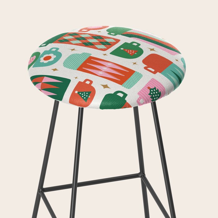 Retro Christmas Thermoses Red Pink and Green on White Stool Gallery Image 2
