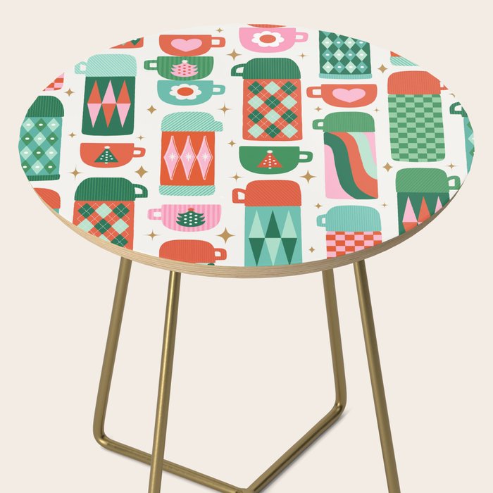 Retro Christmas Thermoses Red Pink and Green on White Side Table Gallery Image 2