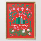 happy holidays greetings - folk art illustration Serving Tray Gallery Image 1