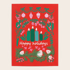 happy holidays greetings - folk art illustration Poster Gallery Image 4
