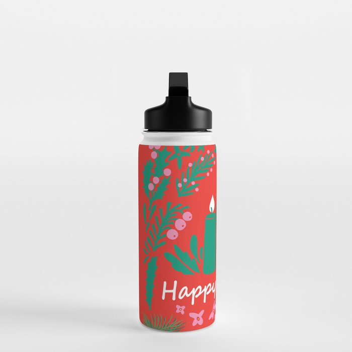 happy holidays greetings - folk art illustration Water Bottle Gallery Image 3