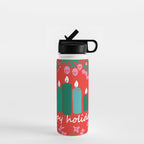 happy holidays greetings - folk art illustration Water Bottle Gallery Image 1