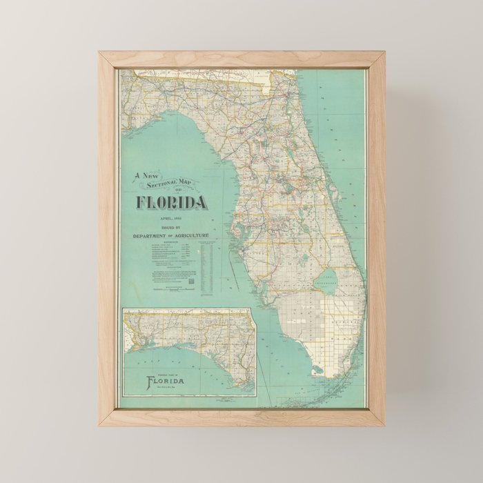 Vintage Florida Map (1916) Mini Art Print Gallery Image 1