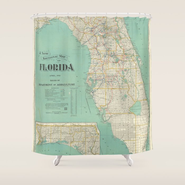 Vintage Florida Map (1916) Shower Curtain Gallery Image 1