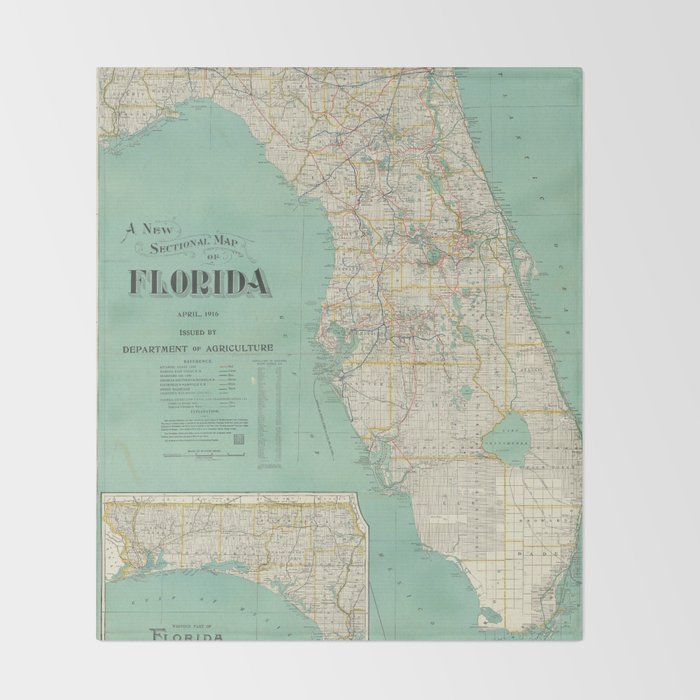 Vintage Florida Map (1916) Throw Blanket Gallery Image 2