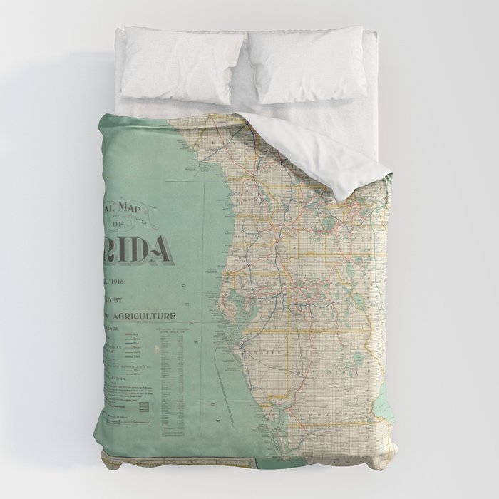 Vintage Florida Map (1916) Duvet Cover Gallery Image 6