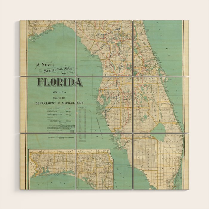 Vintage Florida Map (1916) Wood Wall Art Gallery Image 1