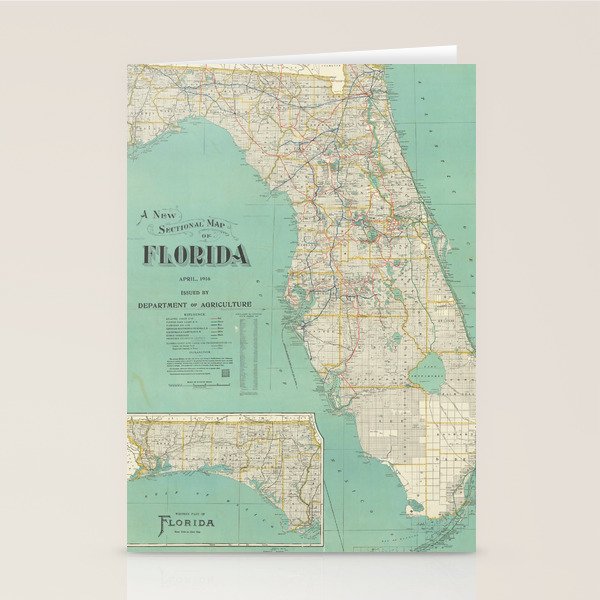 Vintage Florida Map (1916) Stationery Card Gallery Image 2