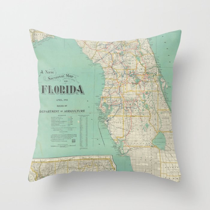 Vintage Florida Map (1916) Throw Pillow Gallery Image 6