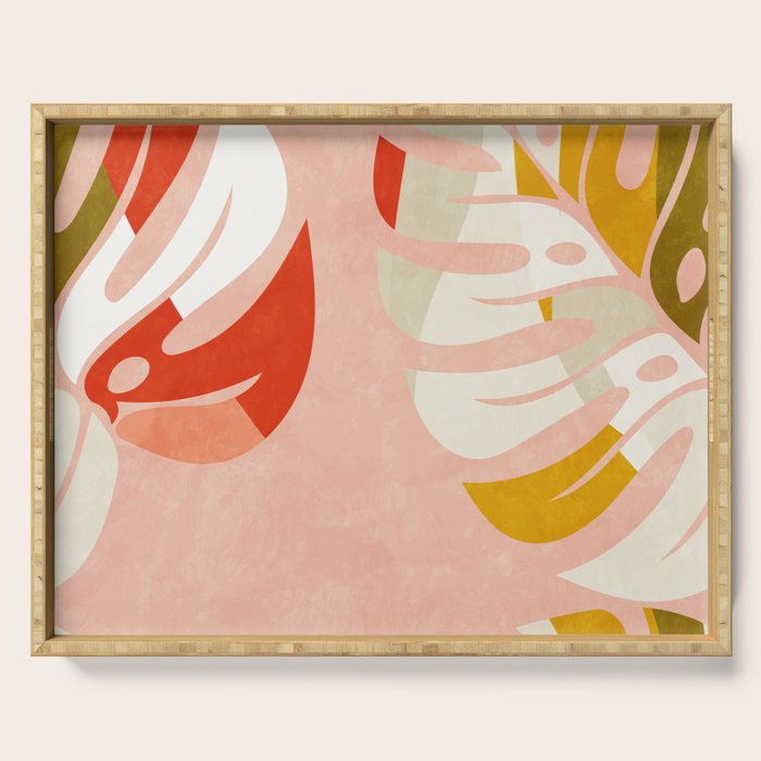 shapes leave minimal abstract art Serving Tray Gallery Image 1
