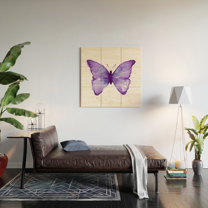 Purple Butterfly Wood Wall Art Gallery Image 2