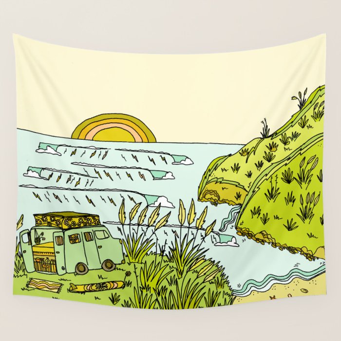 home is where you park it // wandering in new zealand // retro surf art by surfy birdy Wall Tapestry Gallery Image 4