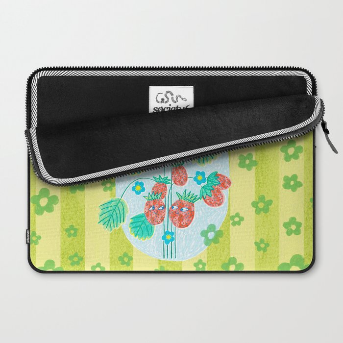 Sweet Strawberry Plant Friends in Lime & Pink Laptop Sleeve Gallery Image 2