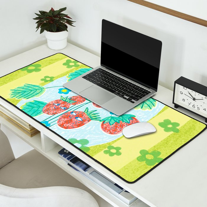 Sweet Strawberry Plant Friends in Lime & Pink Desk Mat Gallery Image 2