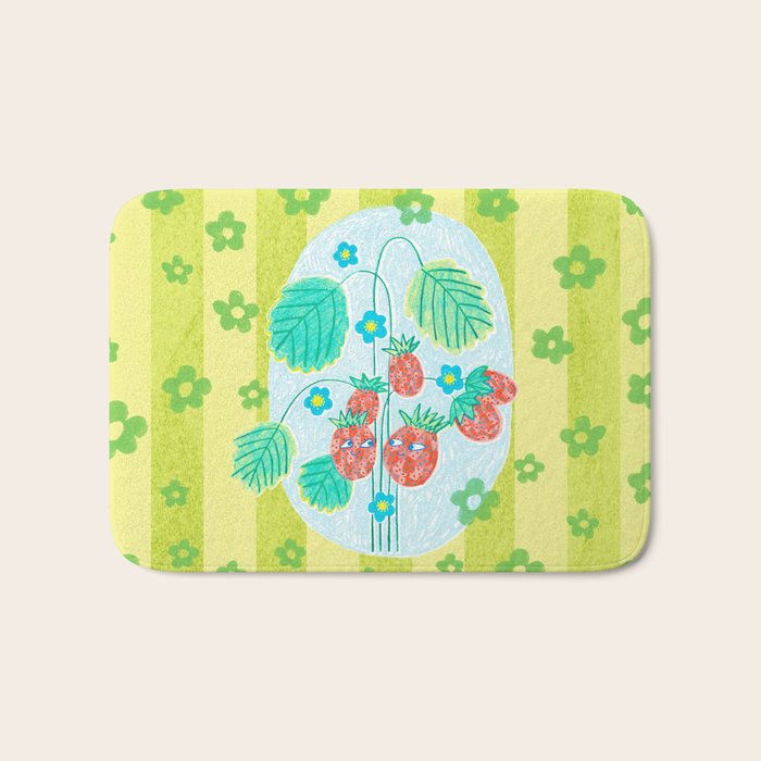 Sweet Strawberry Plant Friends in Lime & Pink Bath Mat Gallery Image 1