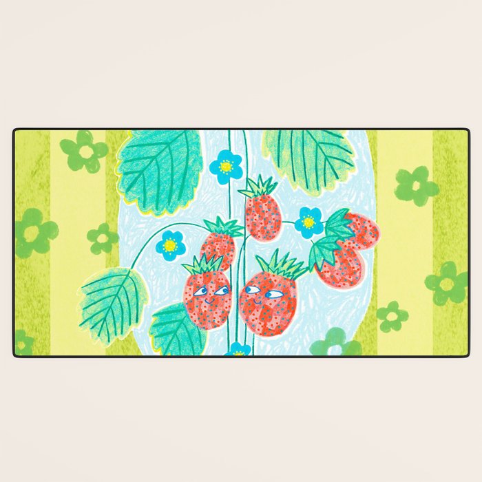 Sweet Strawberry Plant Friends in Lime & Pink Desk Mat Gallery Image 3