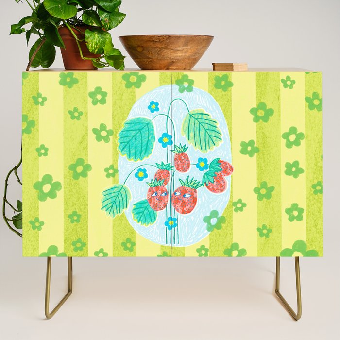 Sweet Strawberry Plant Friends in Lime & Pink Credenza Gallery Image 1